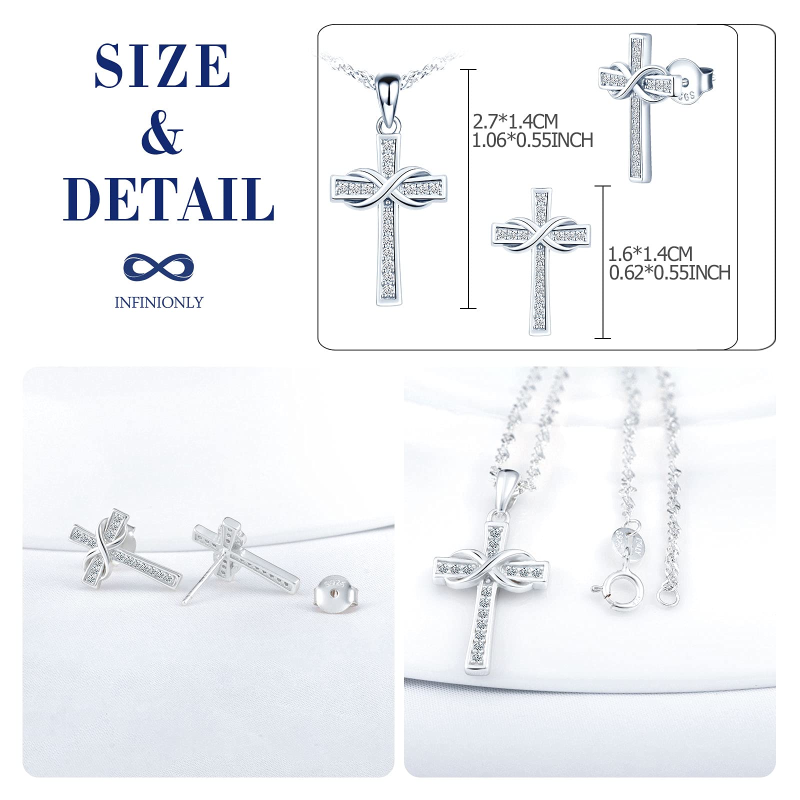 Infinionly Fashion Necklaces parure croce argento 925 Sets