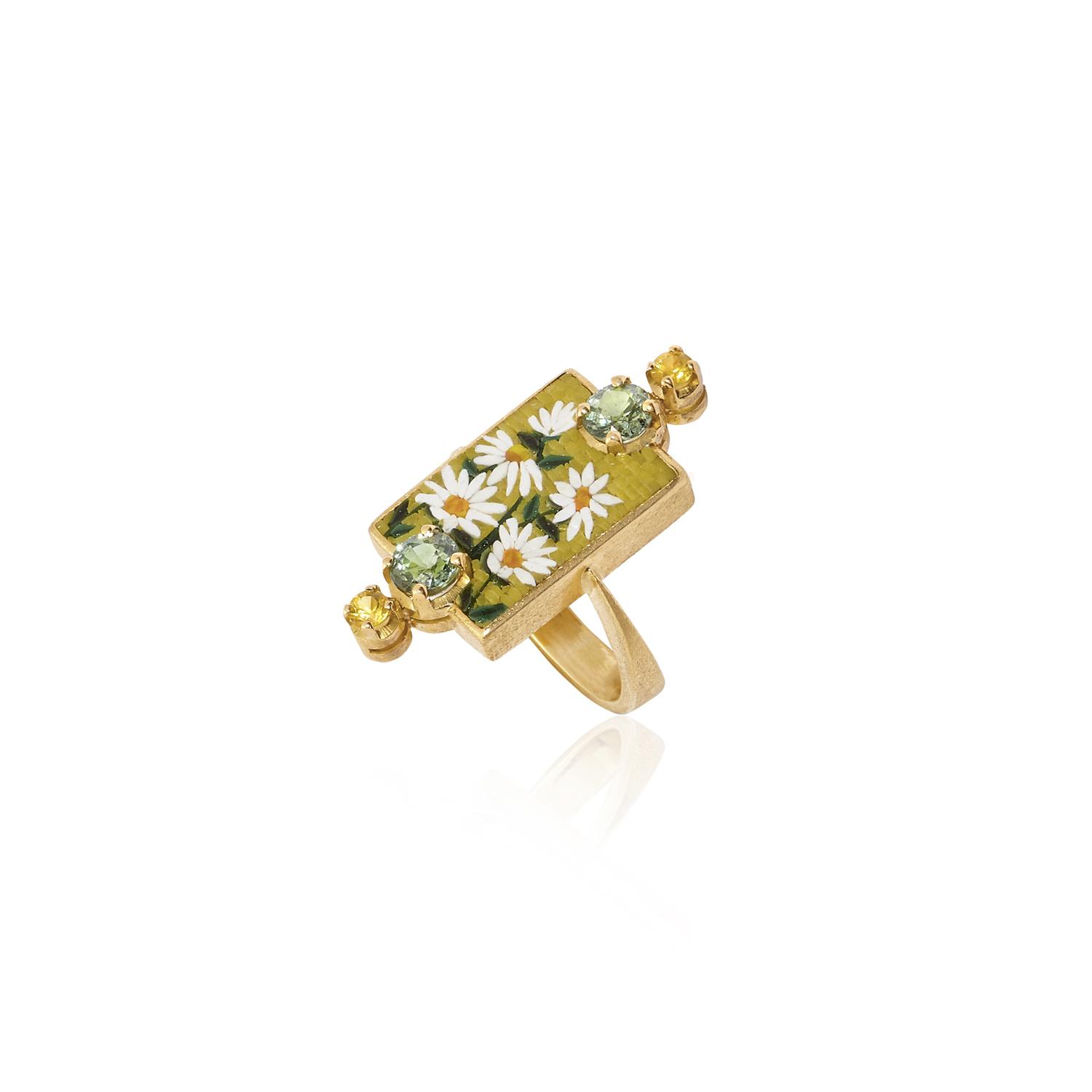 Le Sibille Marghe Anello oro zaffiri verdi gialli
