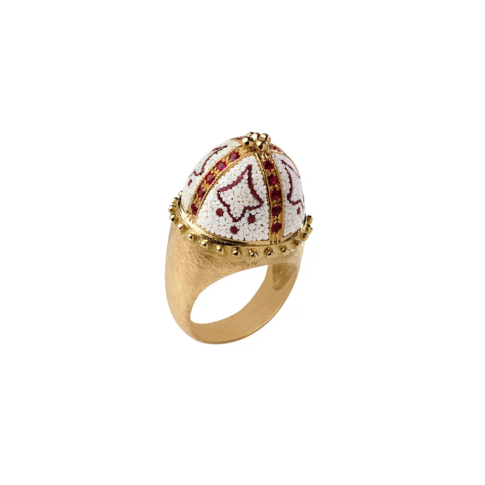 Le Sibille Cupola Ring anello oro rubini mosaico