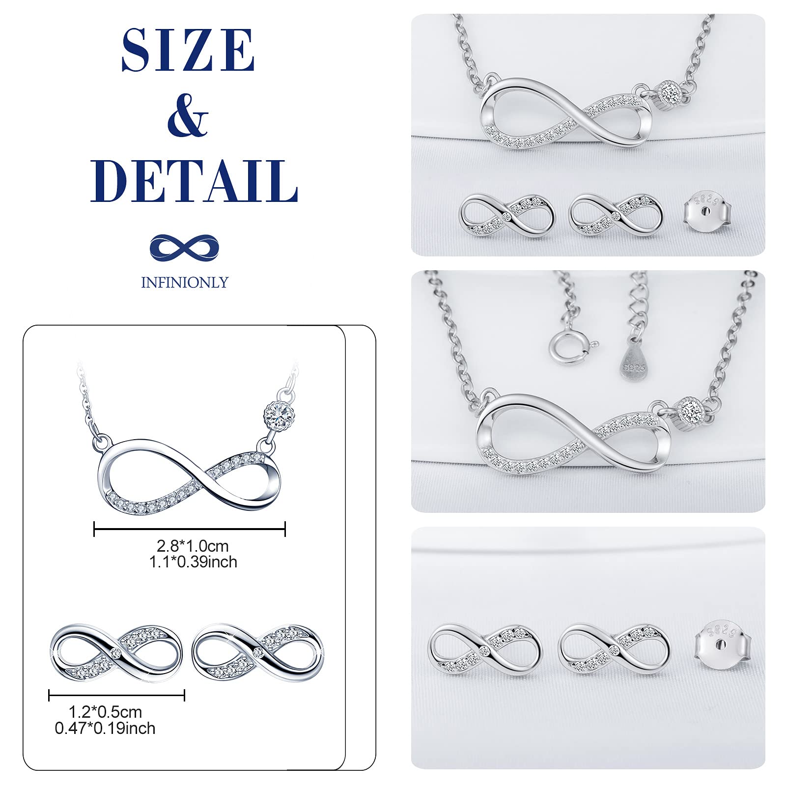 INFINIONLY Fashion Necklaces parure collana orecchini argento 925
