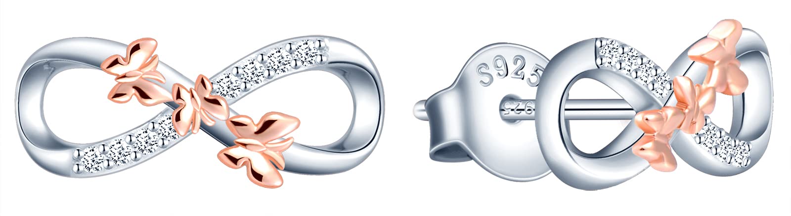 INFINIONLY Collana Argento 925 Infinito Farfalle Oro Rosa B
