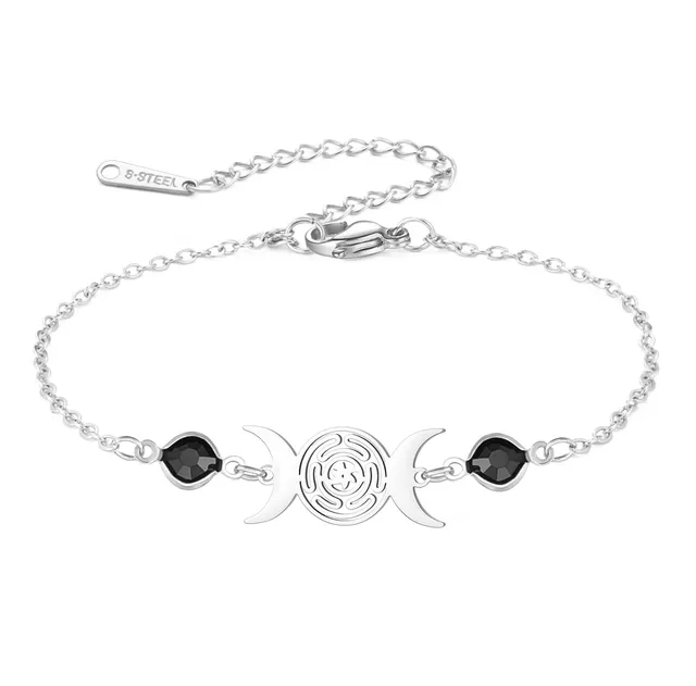 Eueavan Bracelets Bracciale Hecate Tripla Luna Argento Regolabile