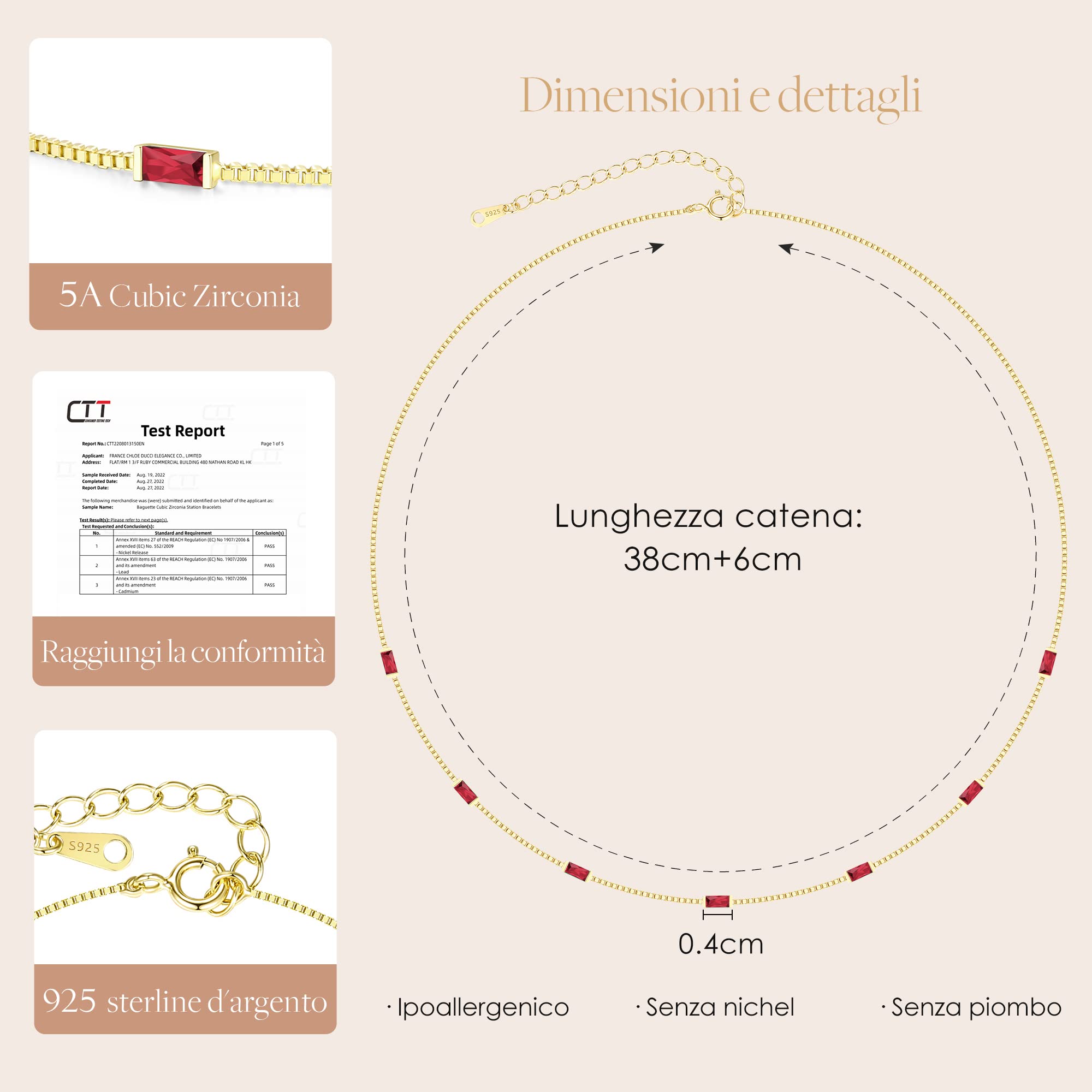 Louisa Secret Necklaces Collana Baguette Zirconi Argento 925 Oro