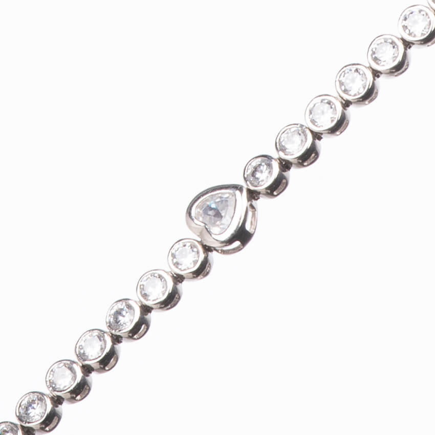 Chic Ad Hoc Bracciale tennis cuori argento zirconi