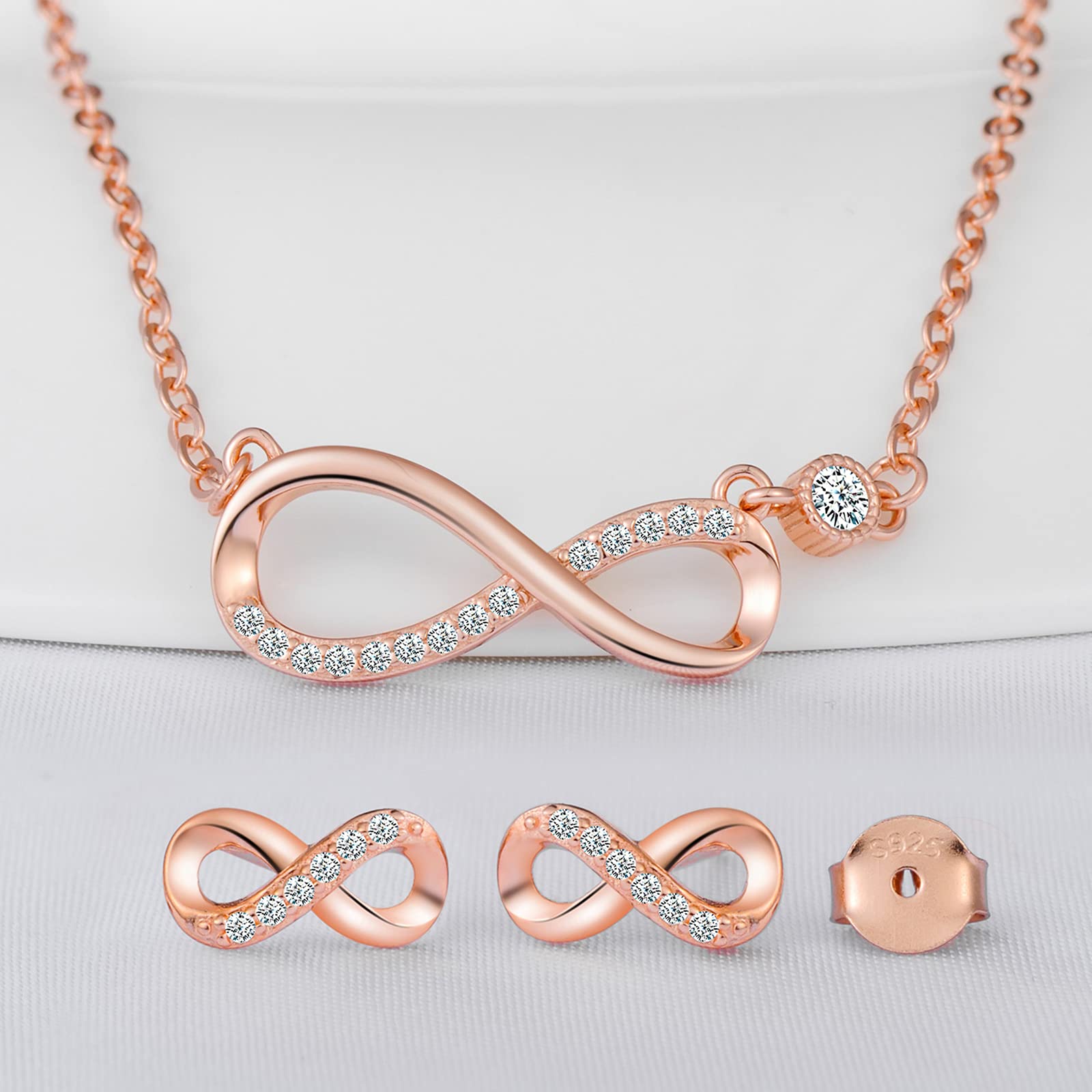Infinionly Fashion A parure oro rosa infinito zirconi