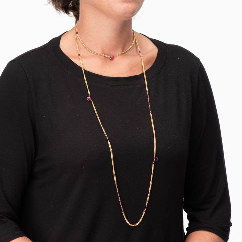 Chic Ad Hoc Collane Lunga Groumette Oro Pietre Rosa gioiello