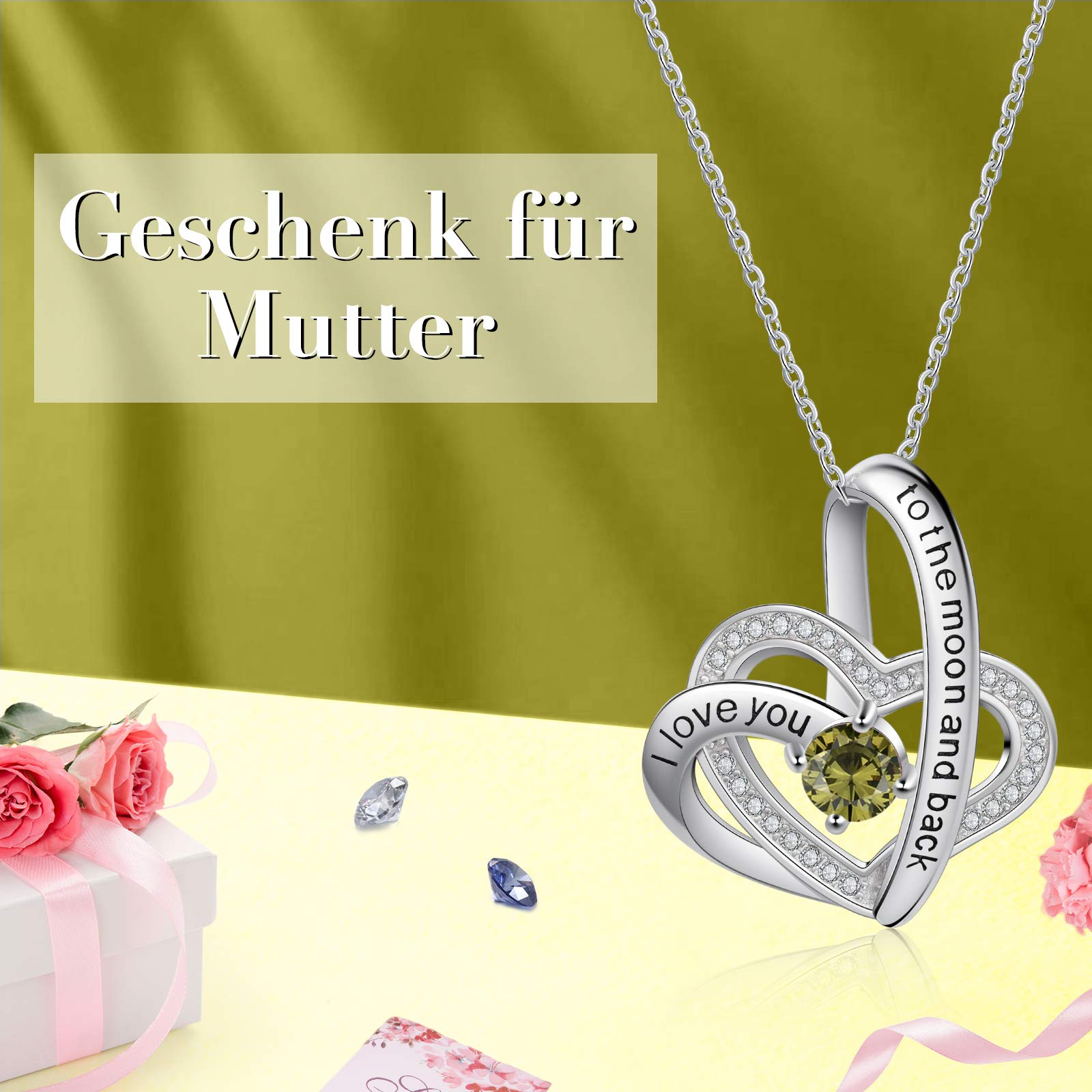 Jessemade Cuore Collana Argento 925 Birthstone Zirconi