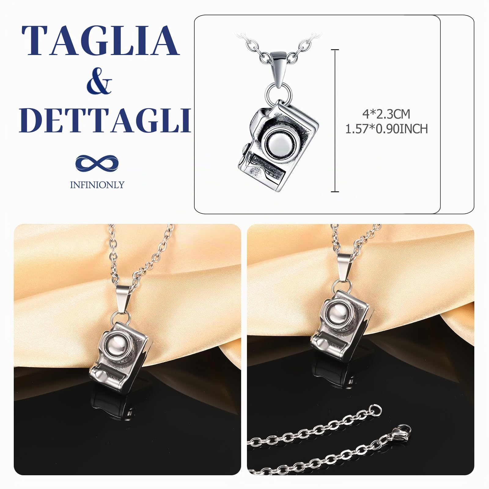 Infinionly collana macchina fotografica acciaio vintage