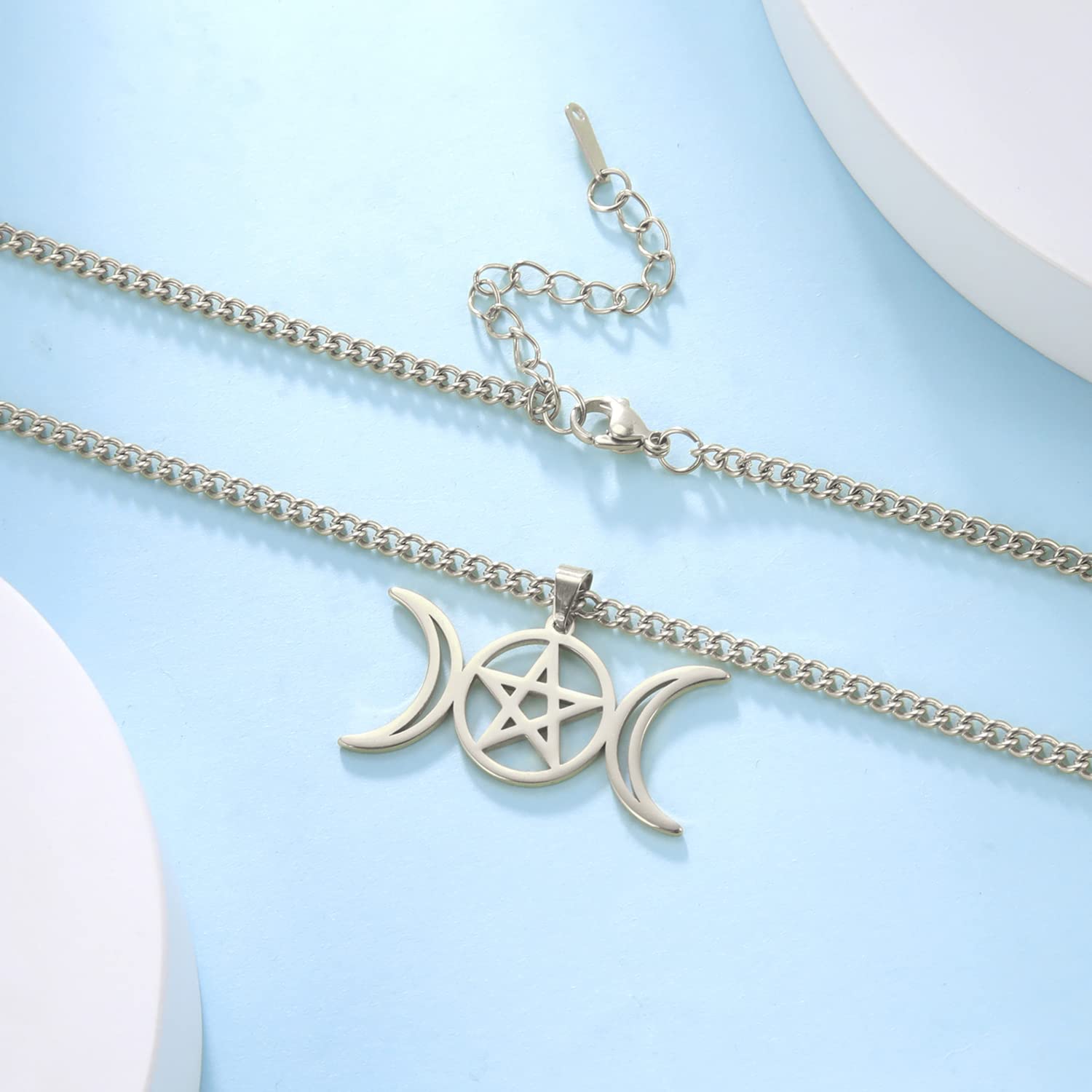 Eueavan Collana Tripla Luna Stella Acciaio Donna