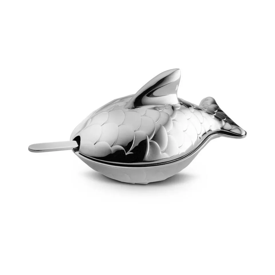 Alessi Colombina Fish FM24 saliera acciaio con cucchiaino