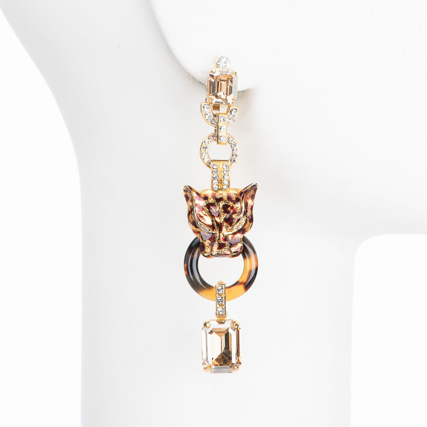 Chic Ad Hoc Orecchini Pendenti Clip Animalier Zirconi