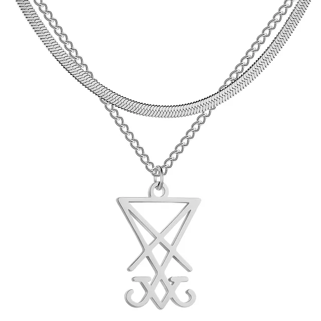Eueavan Sigillo di Lucifero collana acciaio argento satanica