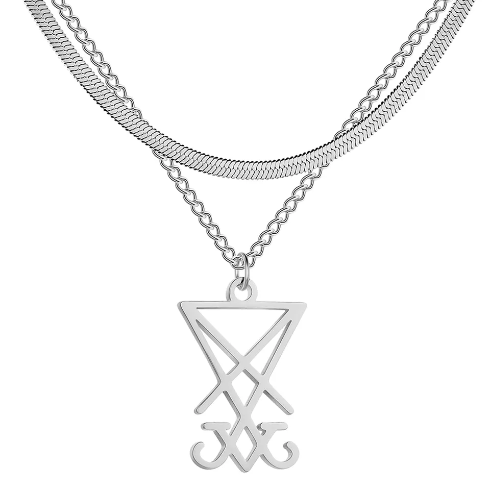 Eueavan Sigillo di Lucifero collana acciaio argento satanica