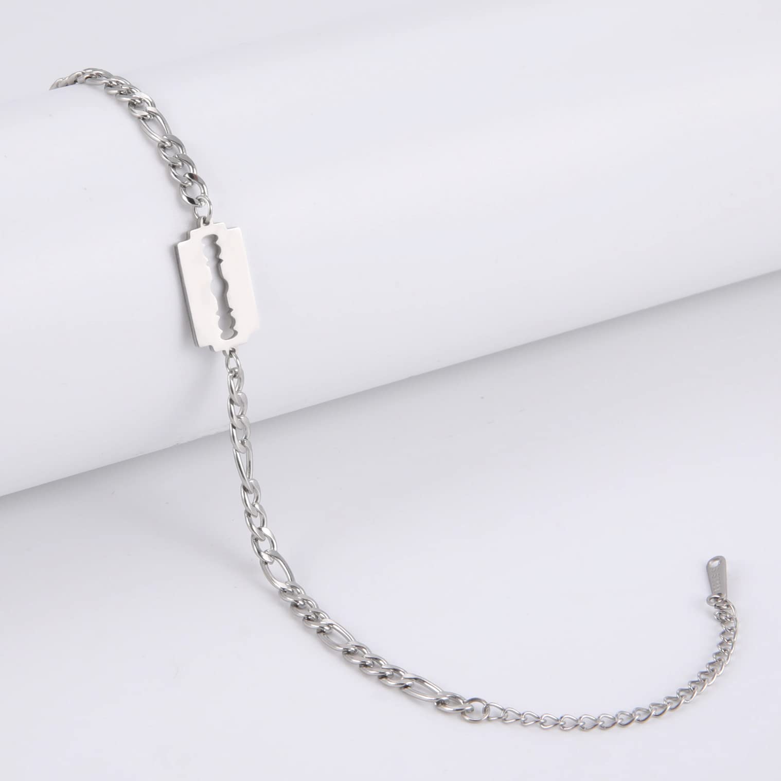 EUEAVAN Bracelets bracciale lama di rasoio acciaio argento