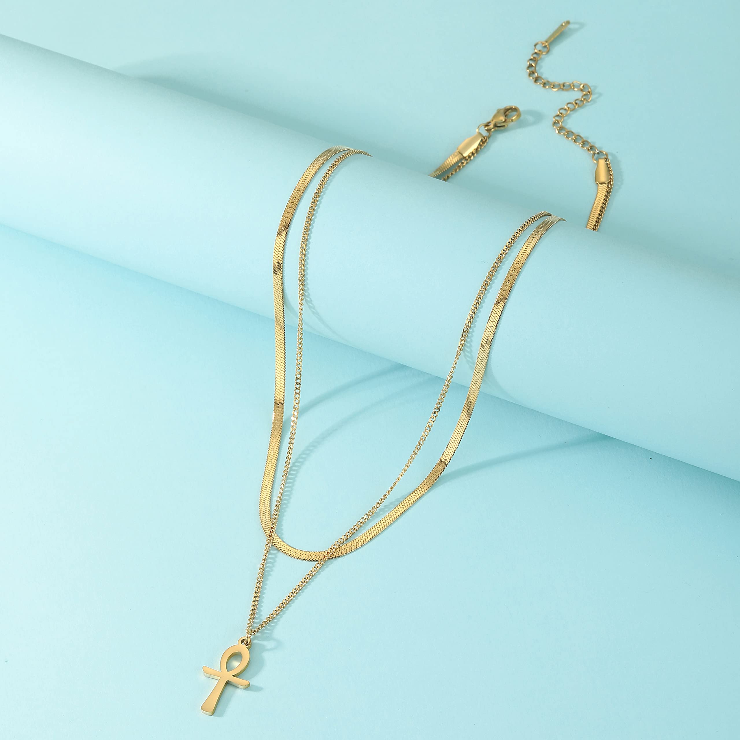 EUEAVAN Necklaces collana Ankh croce oro acciaio inox donna