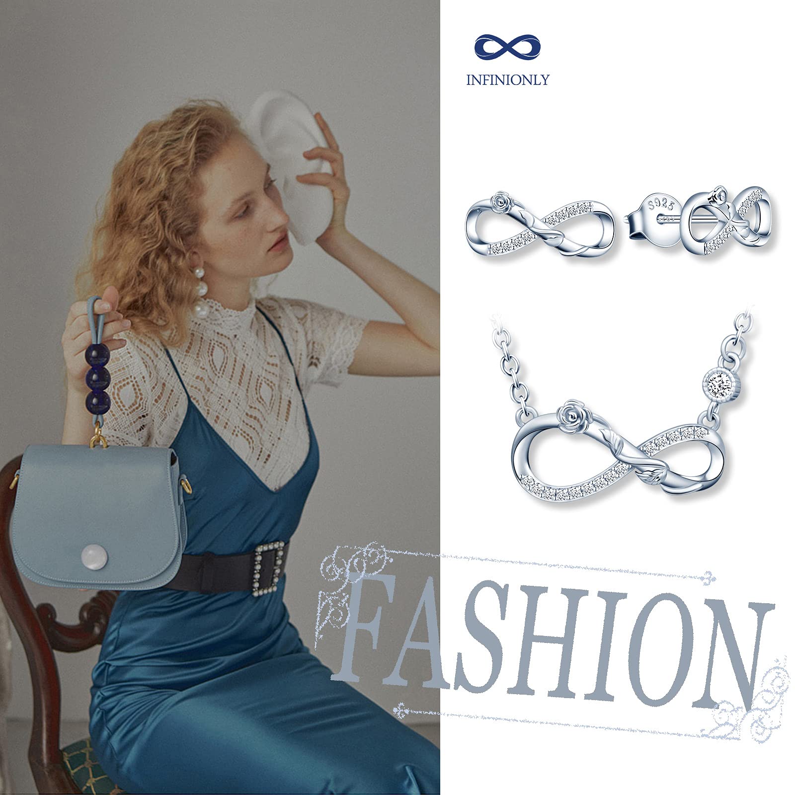 INFINIONLY Fashion Necklaces parure argento 925 fiore rosa