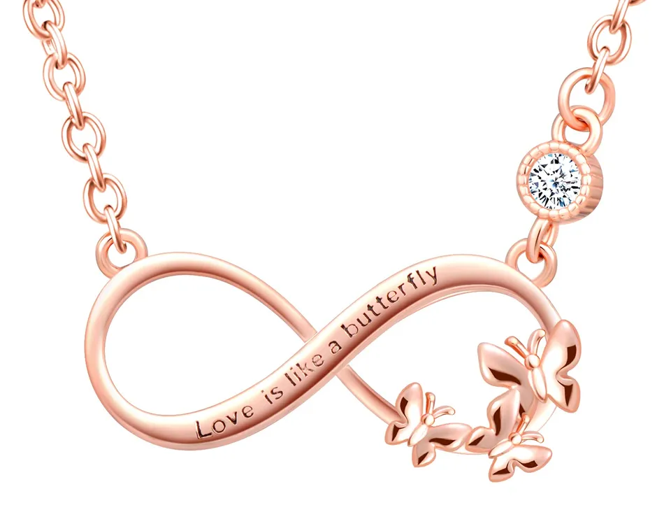 INFINIONLY Fashion Necklaces collana infinito farfalla oro rosa