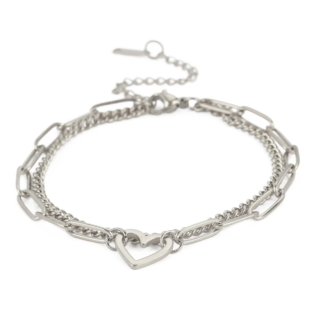 EUEAVAN Bracelets bracciale cuore argento a strati donna