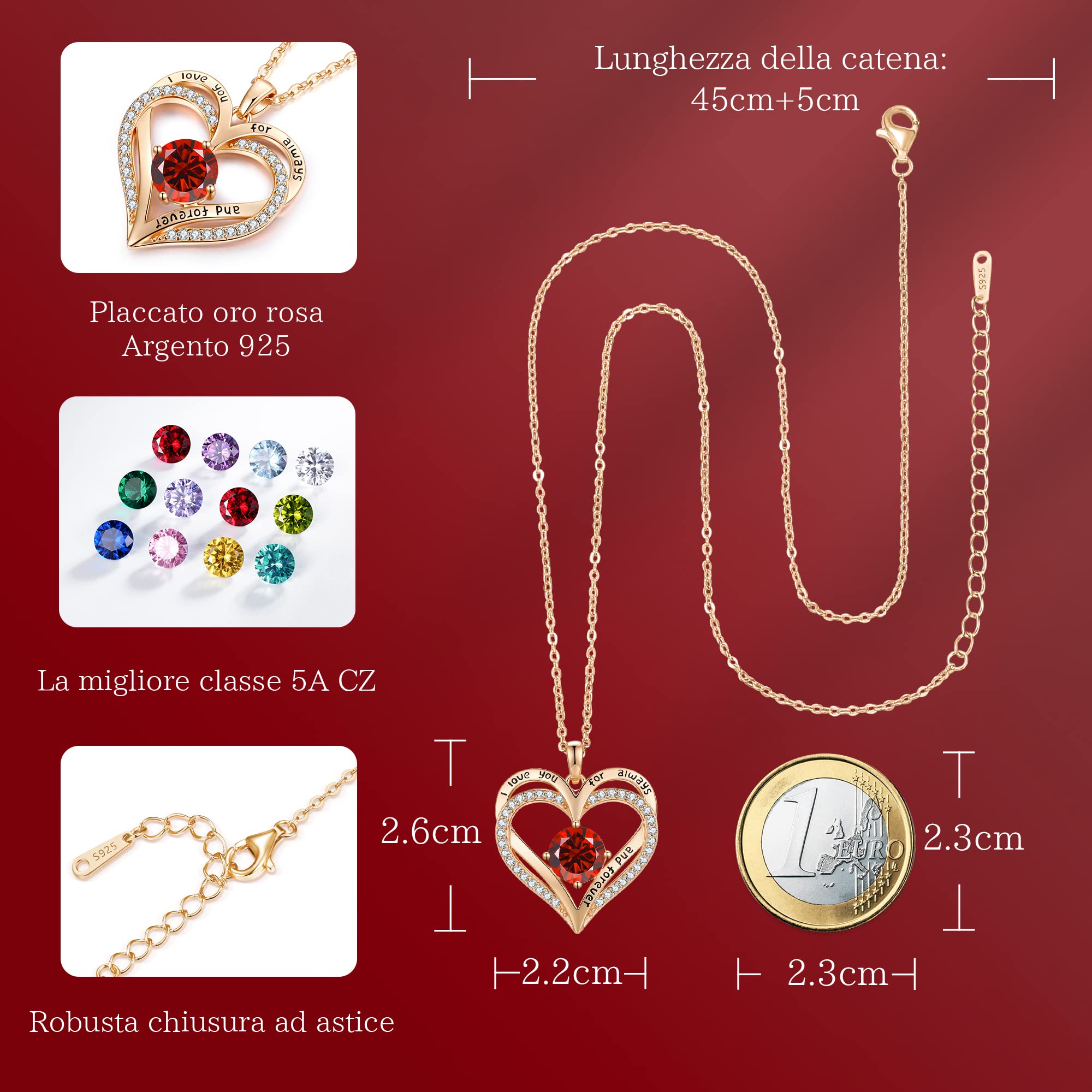 LOUISA SECRET Forever Love Heart collana cuore argento oro rosa mamma