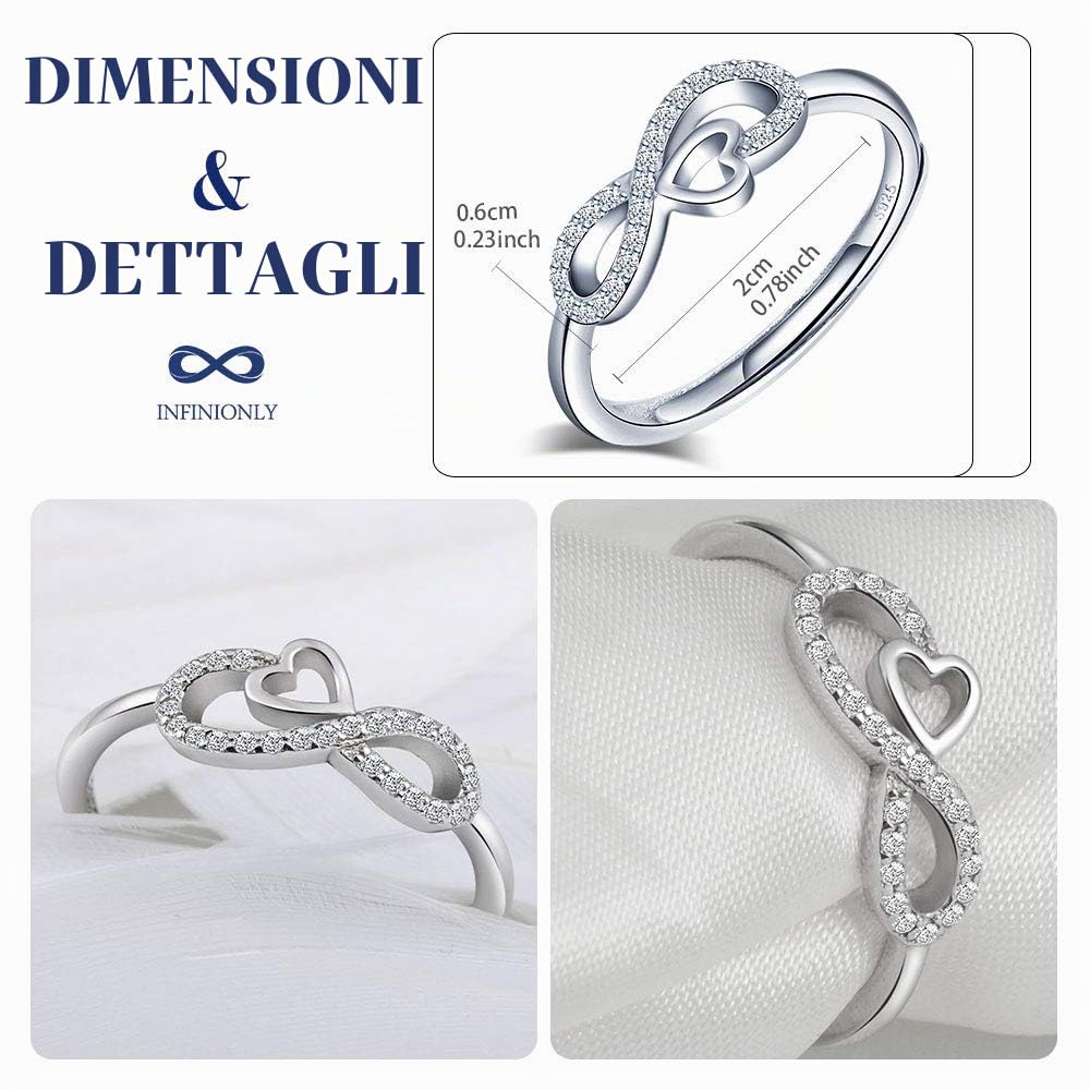 Infinionly Anello Argento 925 Infinito Zircone Aperto