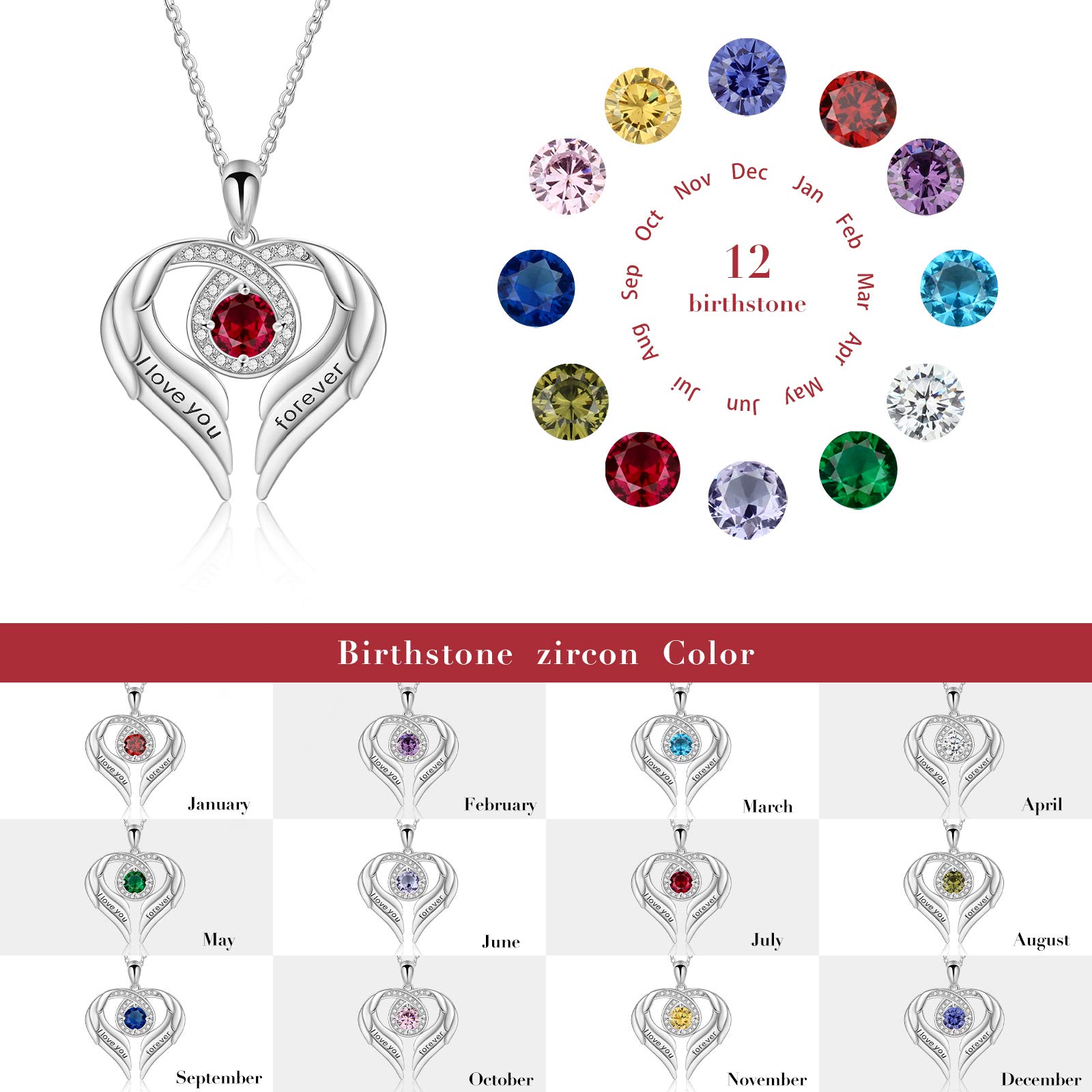 Jessemade Ala collana argento 925 cuore Love You Forever
