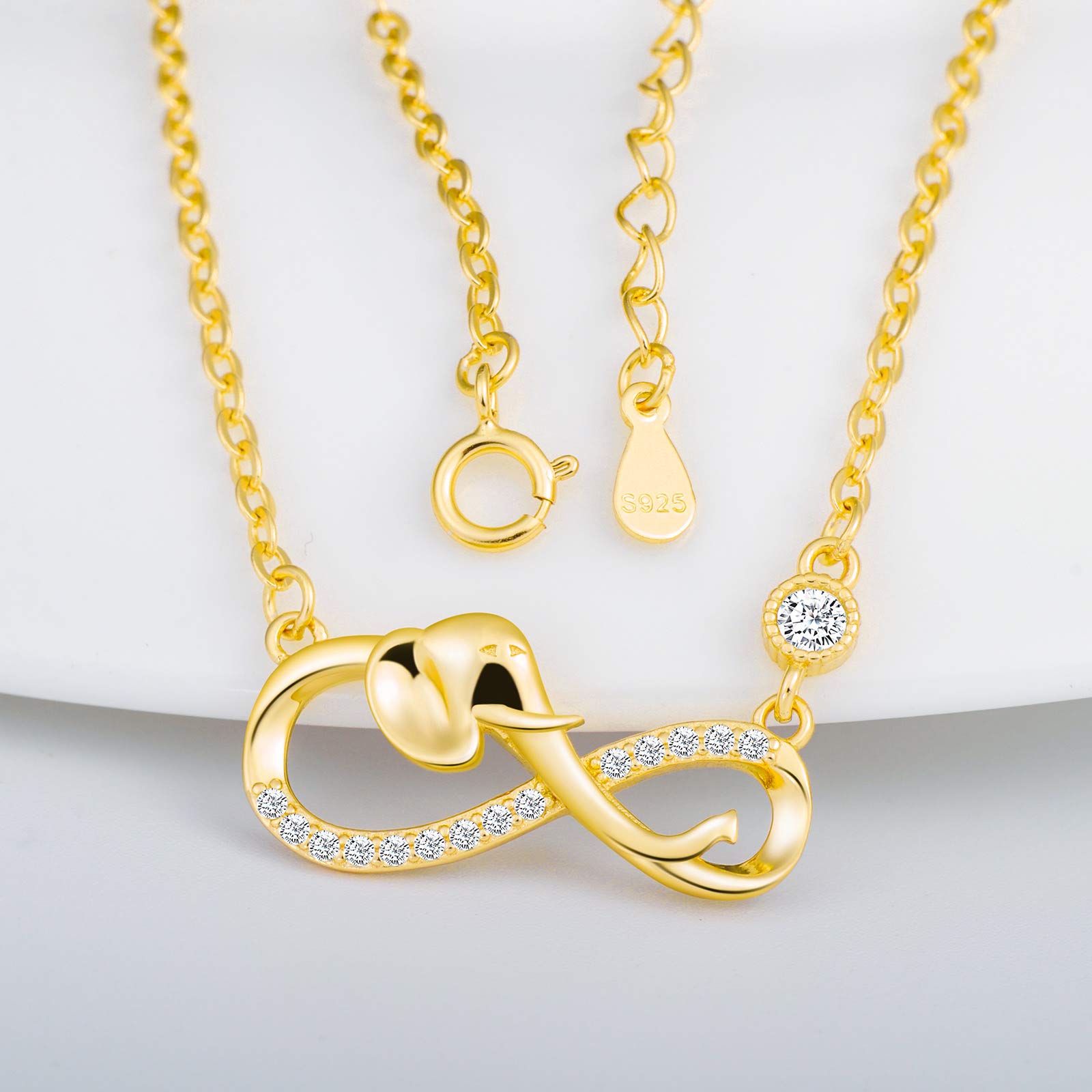INFINIONLY Fashion Necklaces Gold-Necklace collana oro elefante zirconi