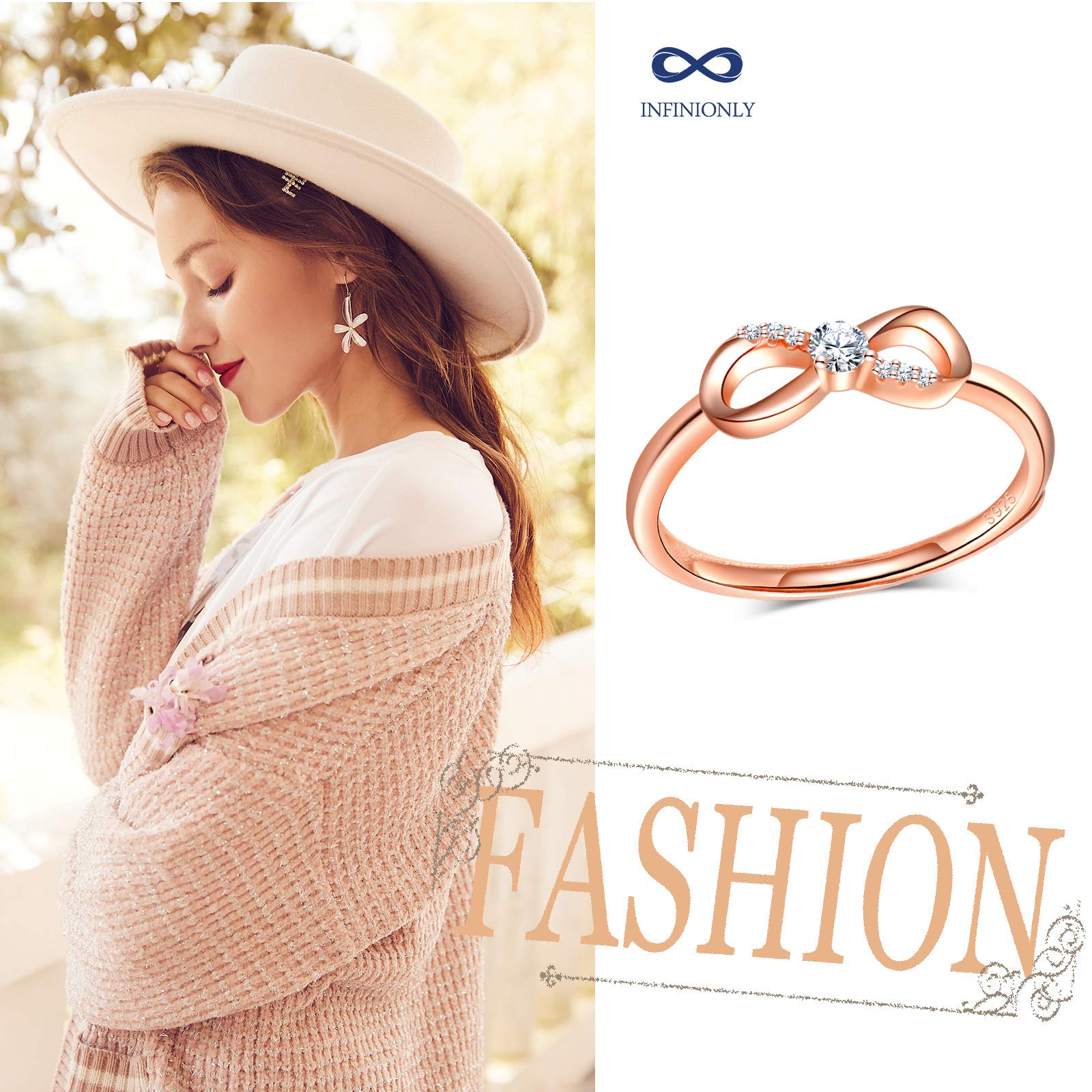 INFINIONLY Fashion Rings anello infinito argento rose gold regolabile