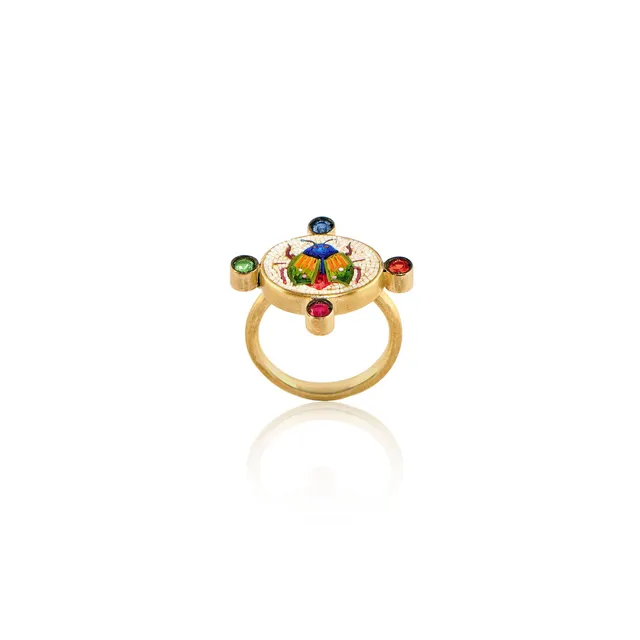 Le Sibille Beetle P anello oro 18ct zaffiri micromosaico
