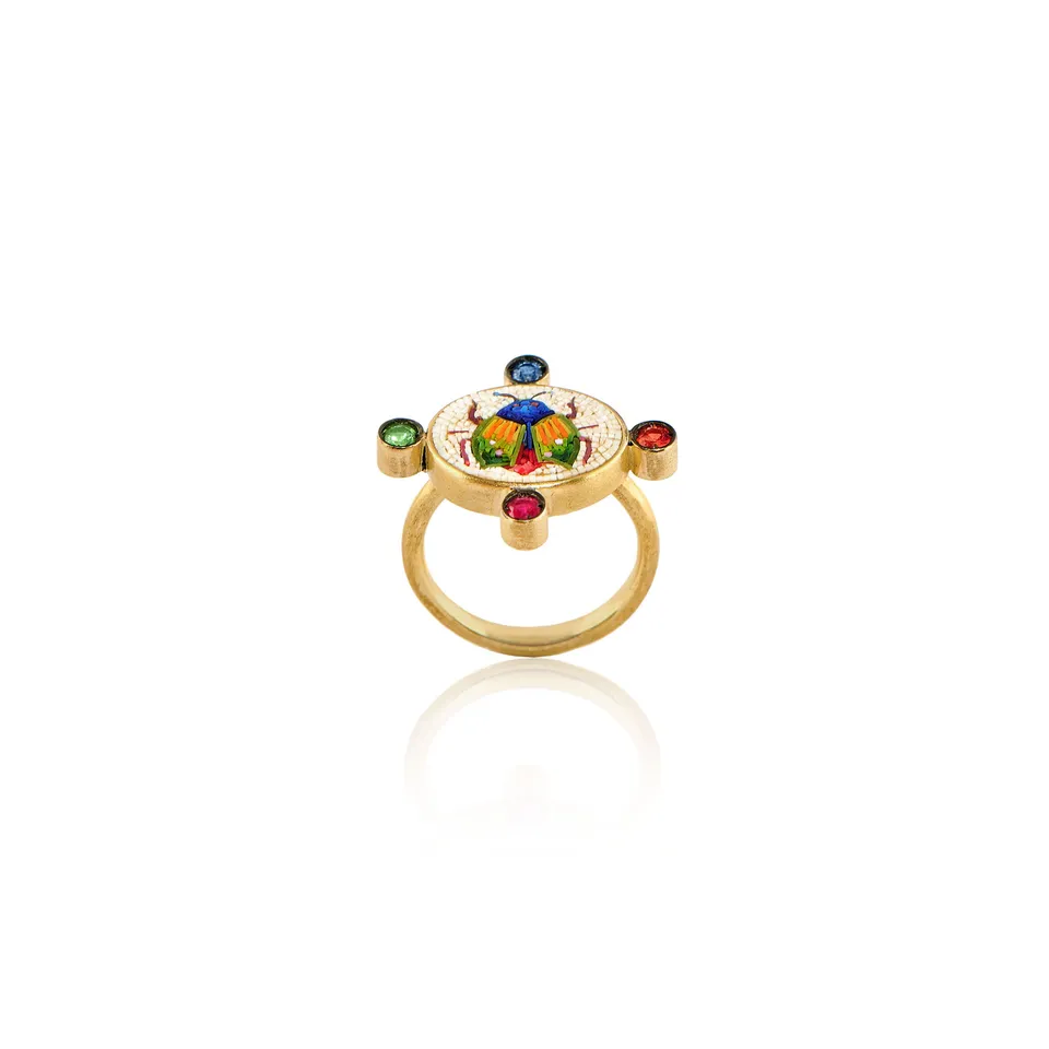 Le Sibille Beetle P anello oro 18ct zaffiri micromosaico