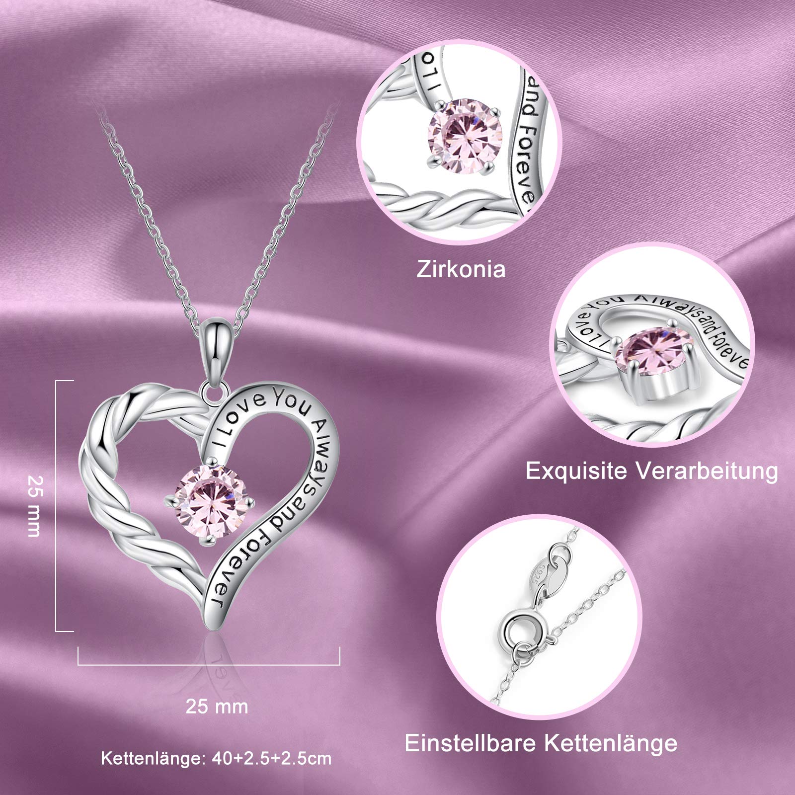 Jessemade Gioielli collana cuore argento 925 birthstone