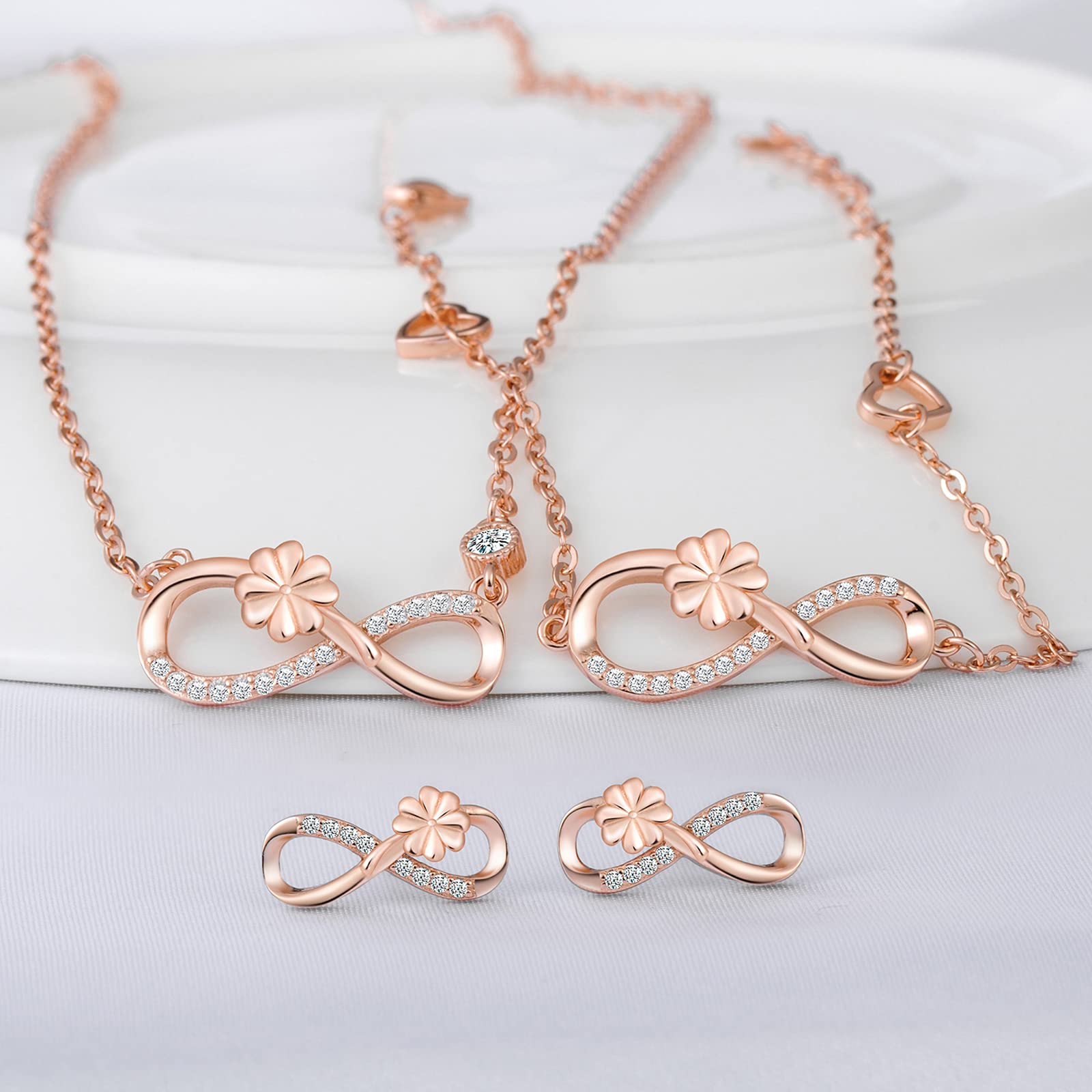 INFINIONLY Fashion Necklaces Parure Argento 925 Oro Rosa A Infinito