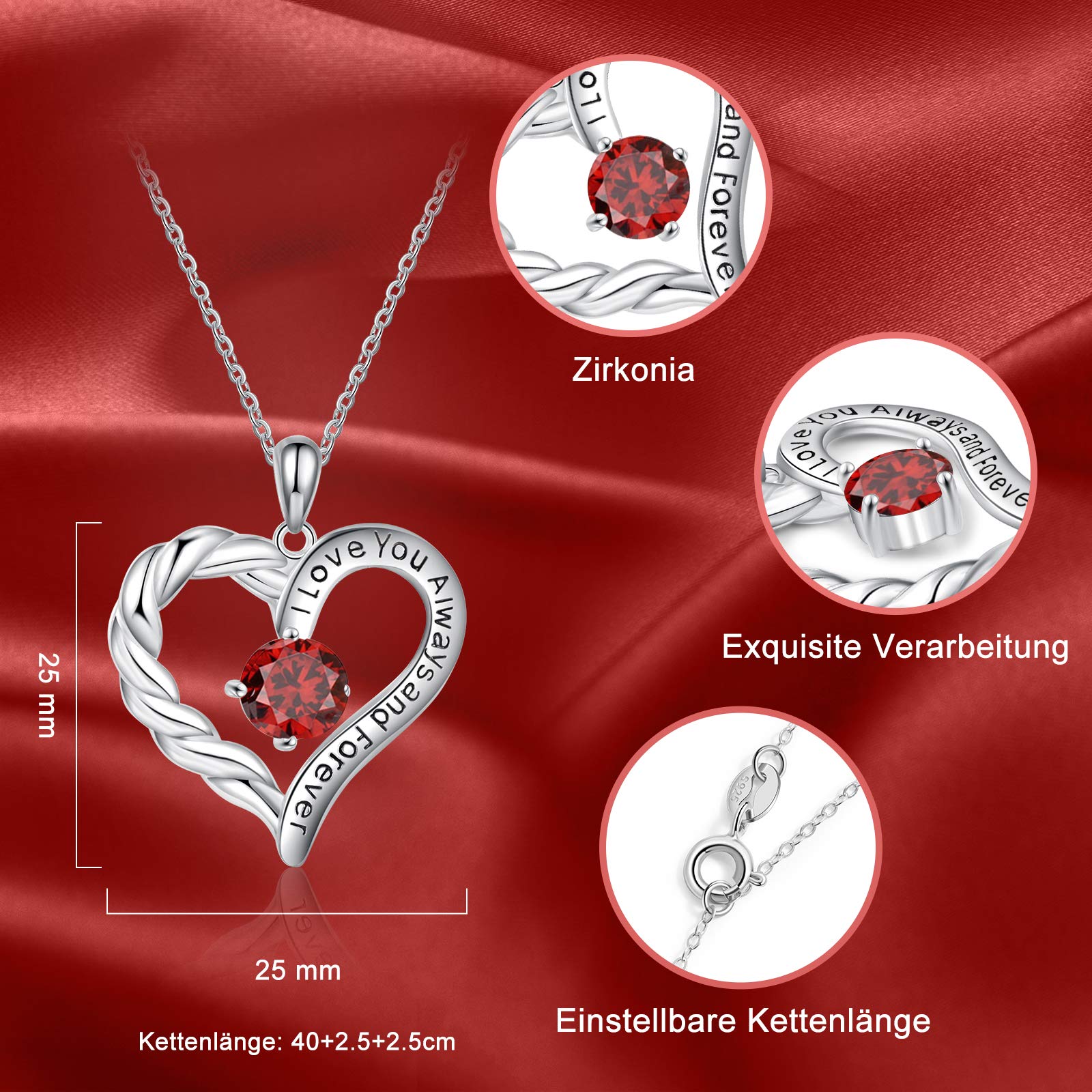 Jessemade Gioielli Collana Cuore Argento 925 Pietra Birthstone Donna