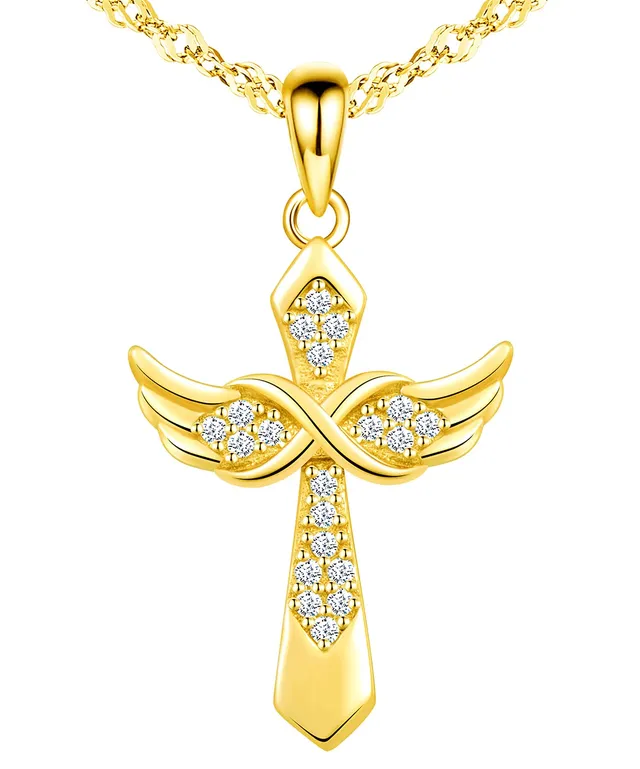 INFINIONLY Fashion Necklaces collana croce ala oro argento 925