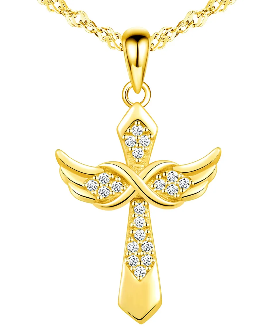 INFINIONLY Fashion Necklaces collana croce ala oro argento 925