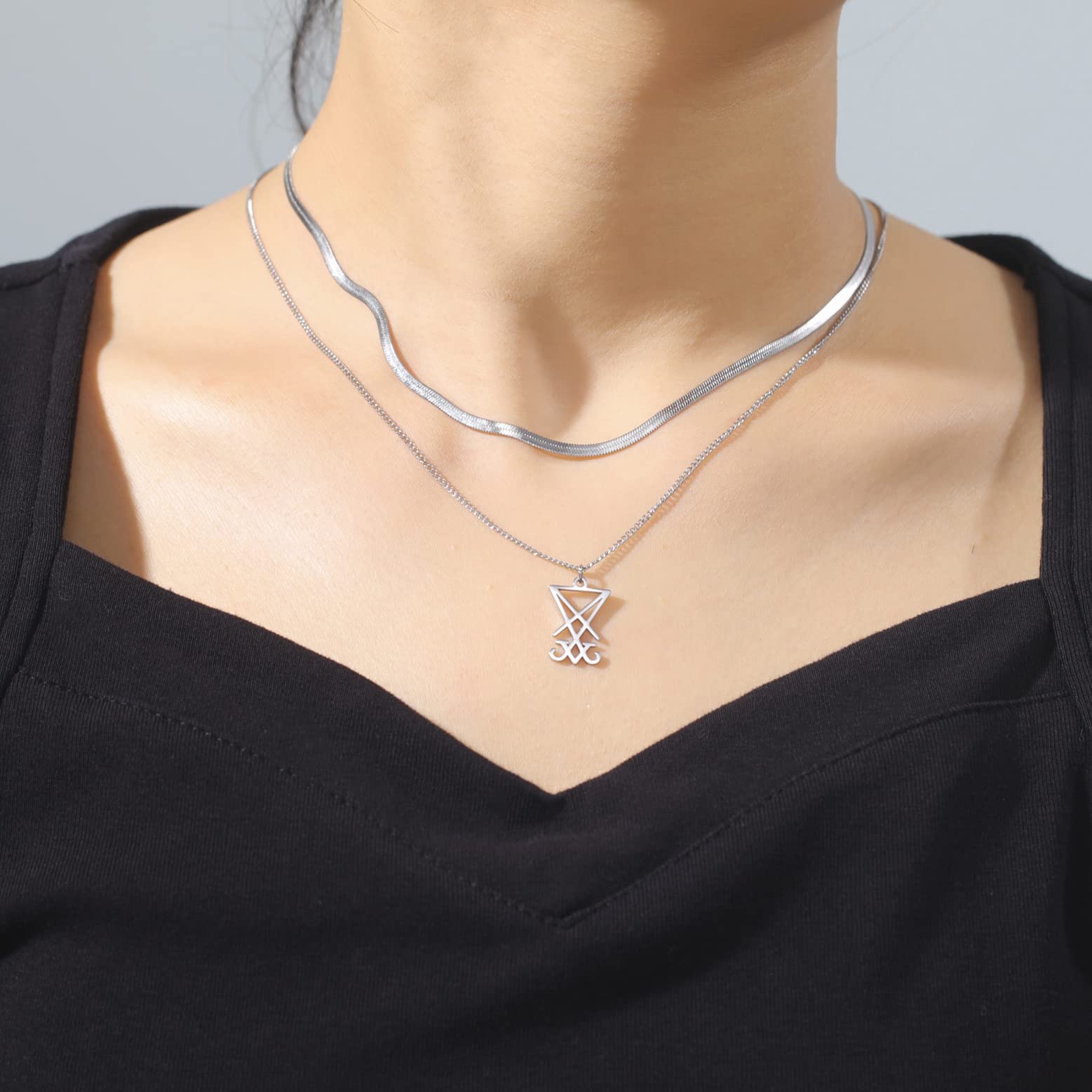 Eueavan Sigillo di Lucifero collana acciaio argento satanica