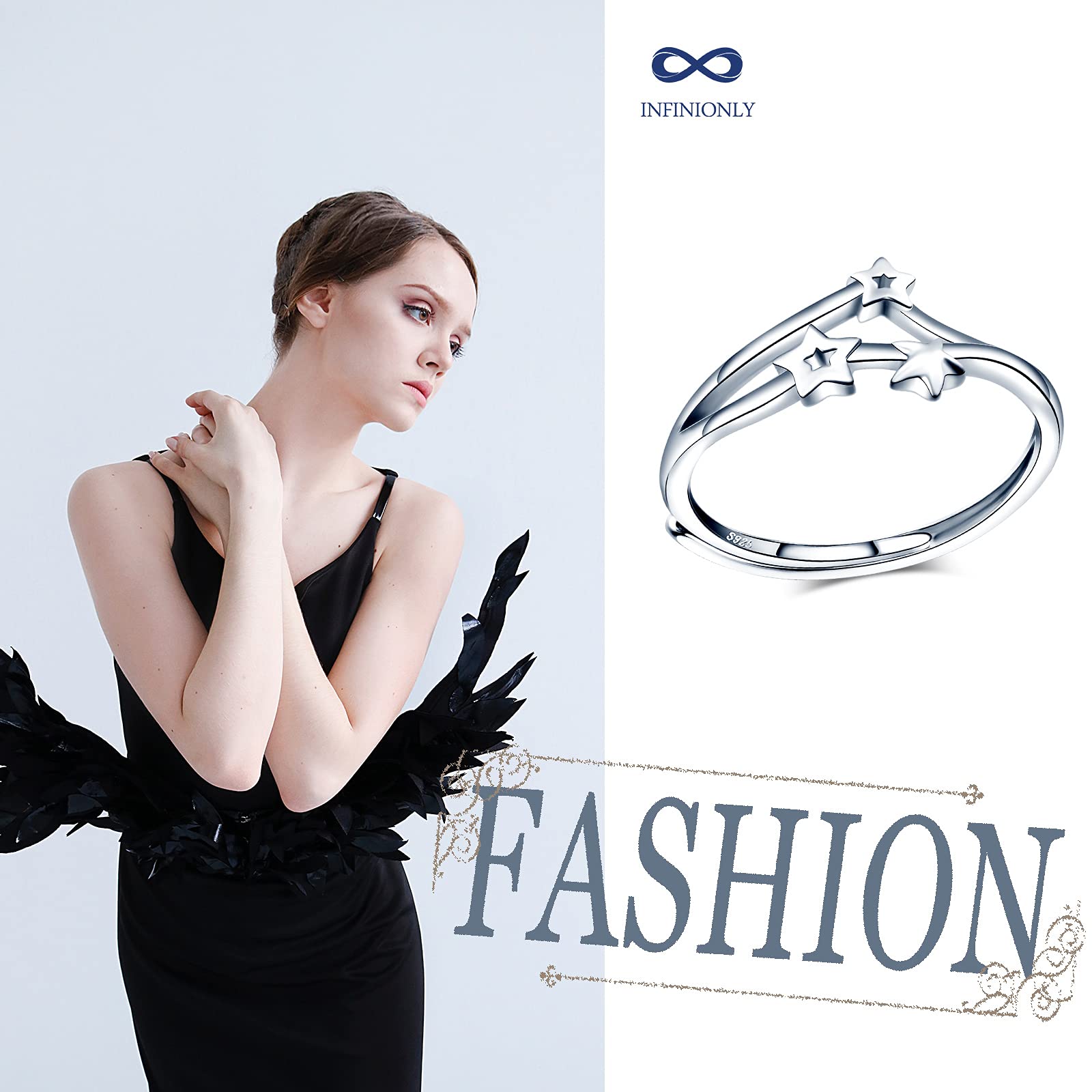 INFINIONLY Fashion Rings anello stella argento regolabile