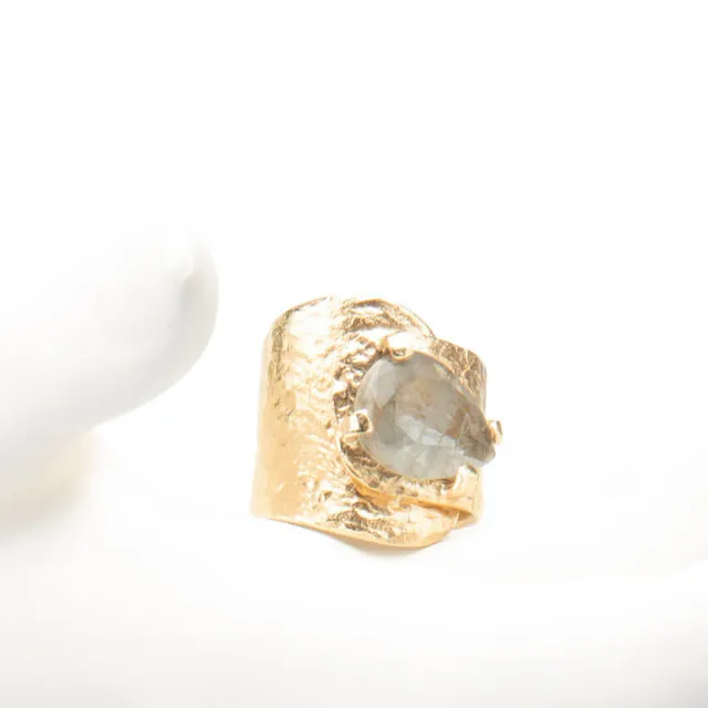Chic Ad Hoc Anello Abbraccio Oro Anello Goccia Quarzo Fumè