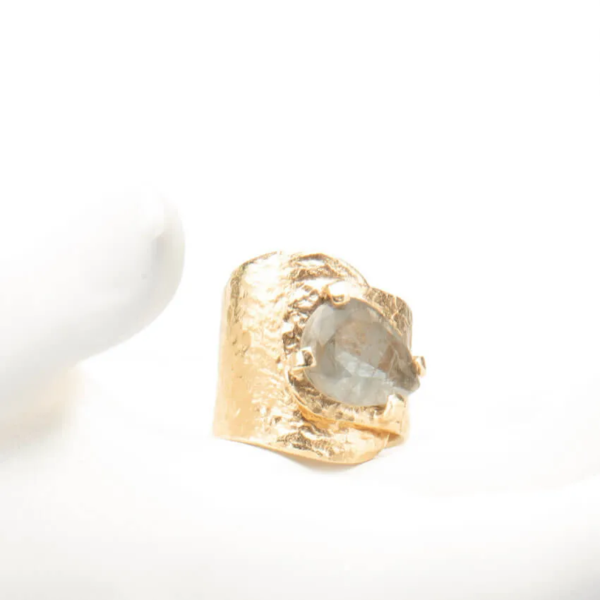 Chic Ad Hoc Anello Abbraccio Oro Anello Goccia Quarzo Fumè