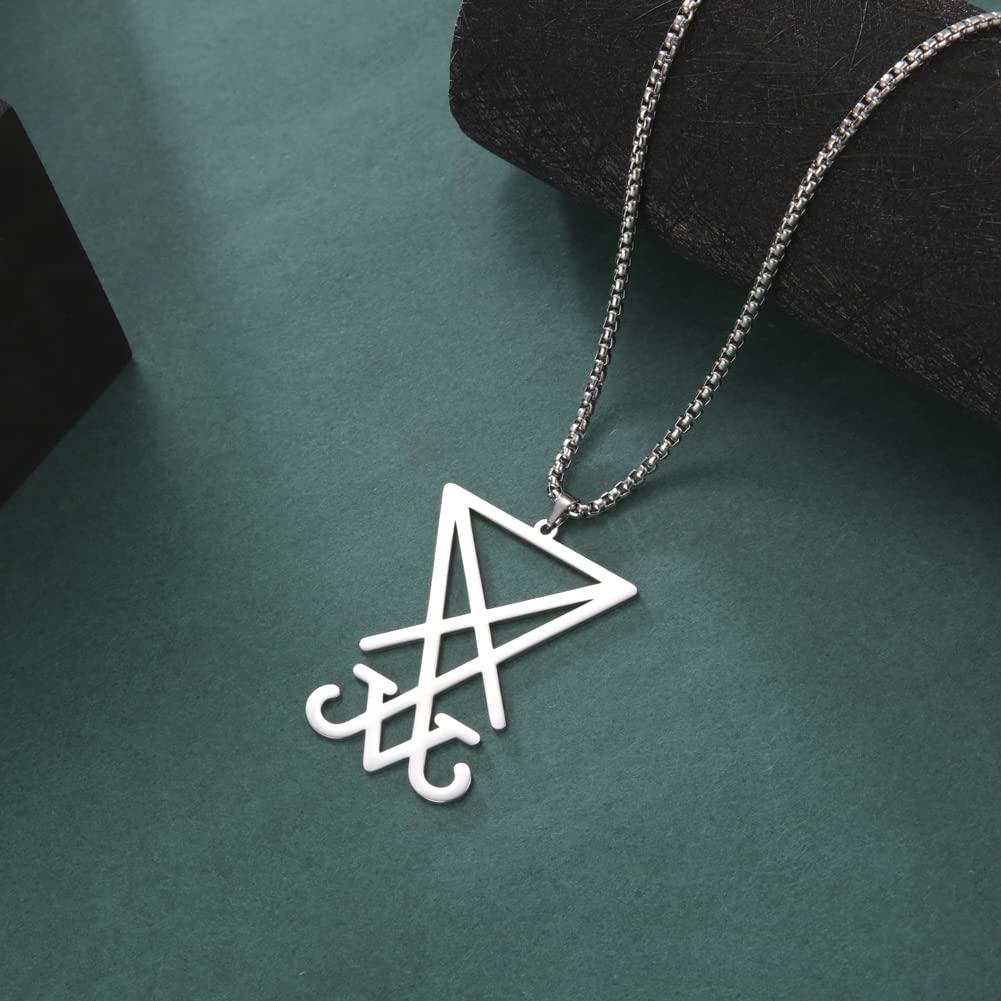 Eueavan Necklaces Collana Sigillo Lucifero Acciaio Argento