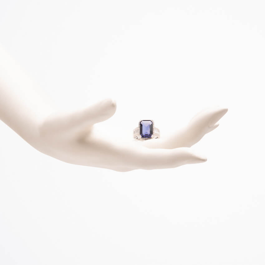Chic Ad Hoc Anello argento zircone zaffiro taglio smeraldo