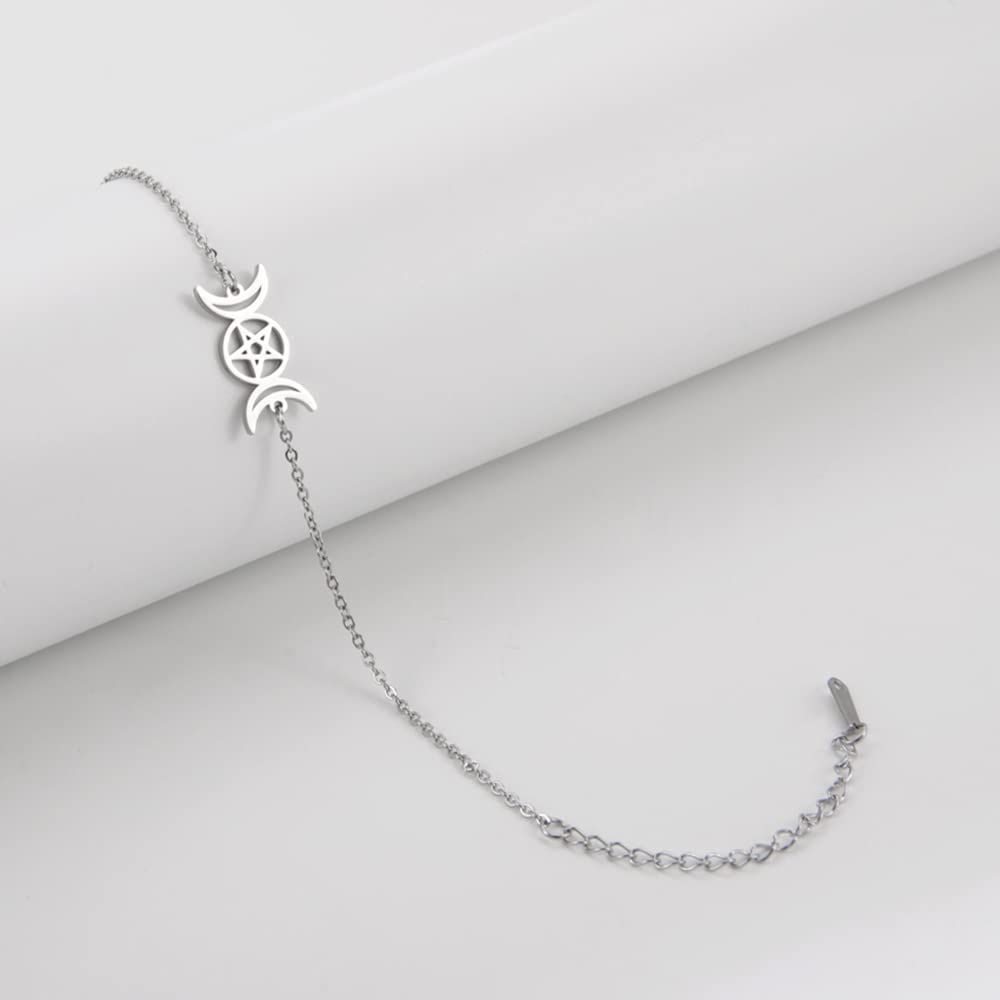 EUEAVAN Tripla Luna bracciale acciaio argento amuleto
