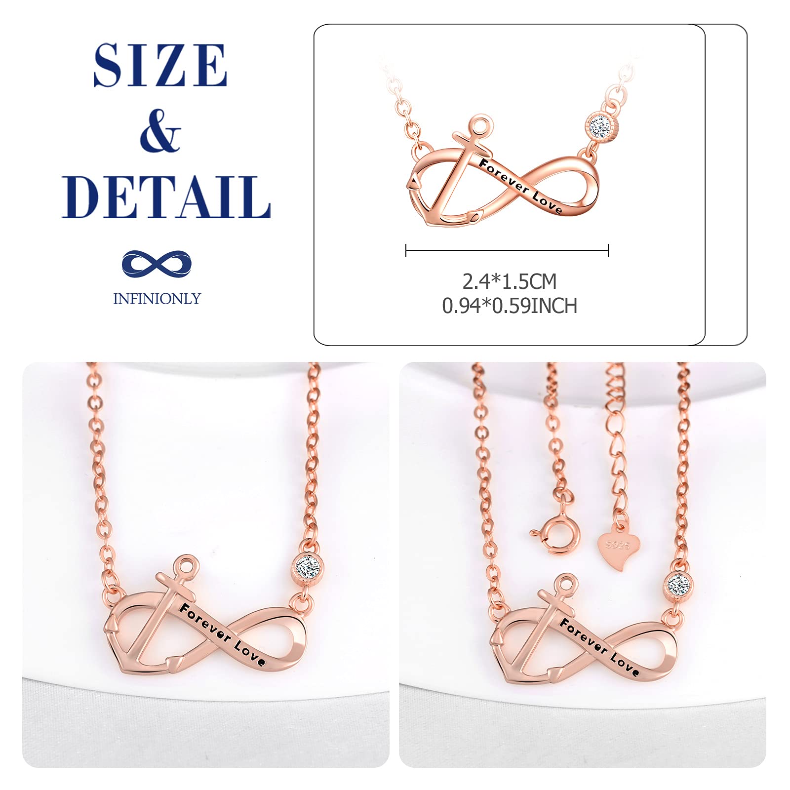 INFINIONLY Fashion Collana infinito oro rosa argento 925