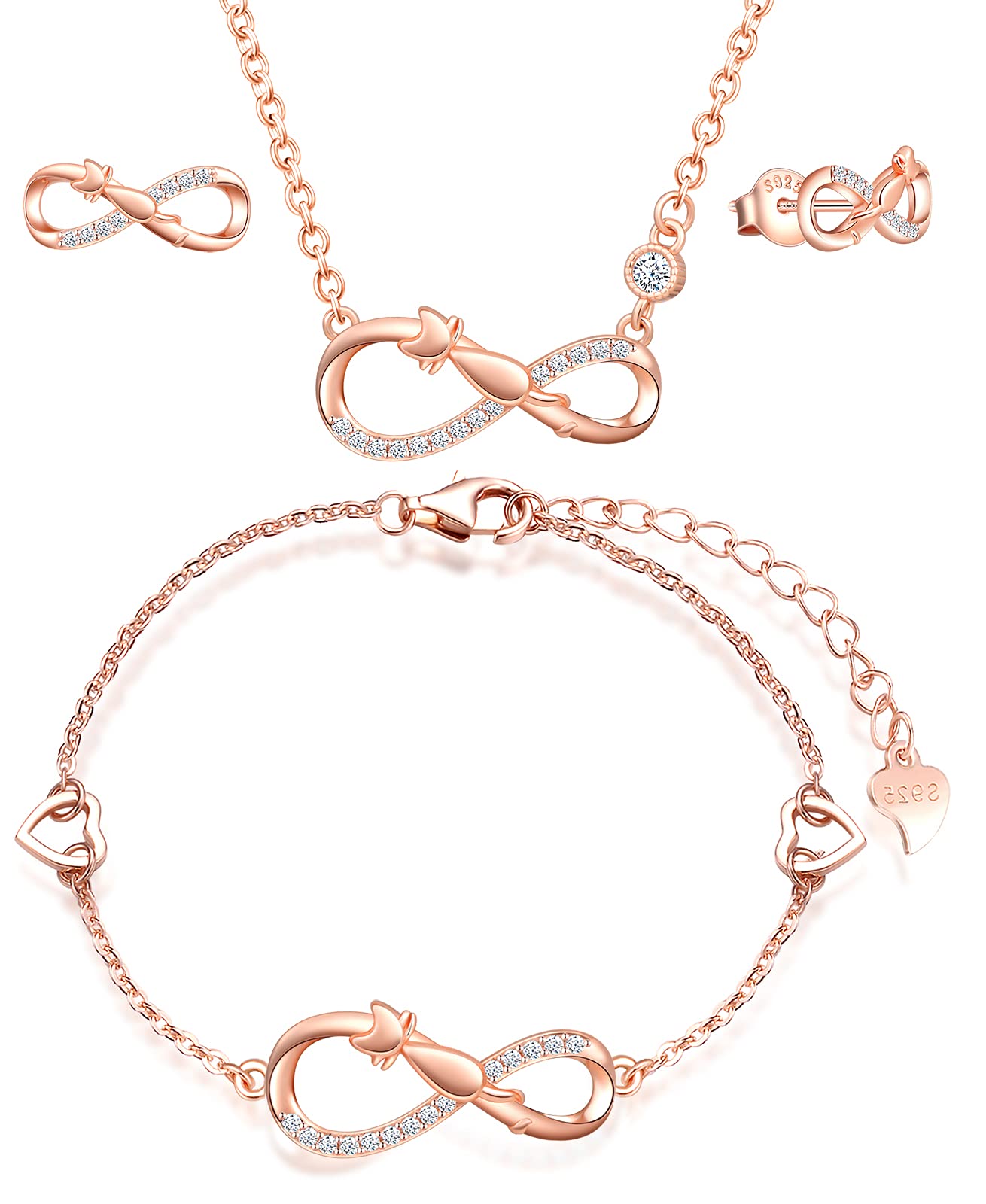 INFINIONLY parure gioielli argento 925 oro rosa collana C