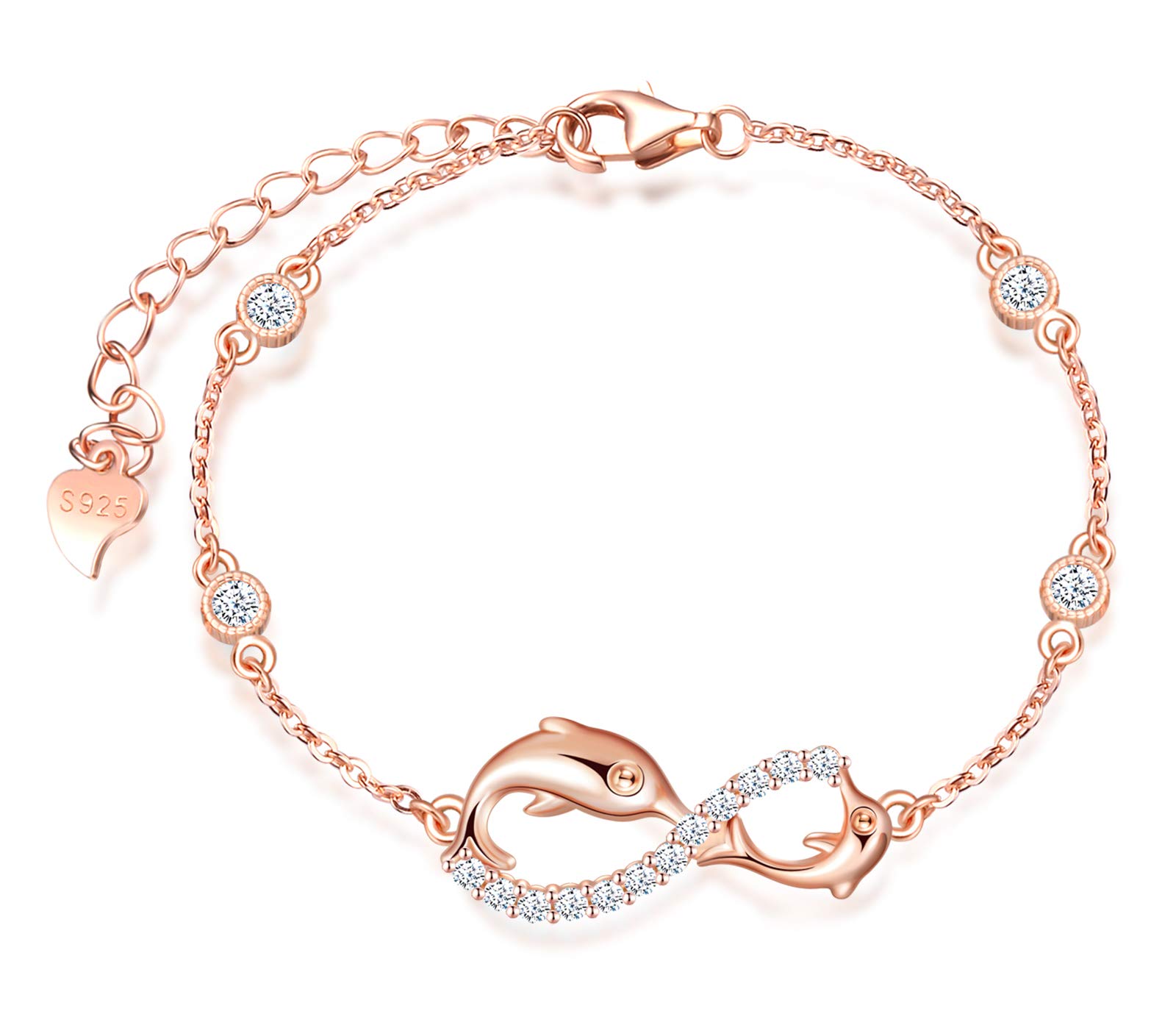 Infinionly Fashion parure collana delfino oro rosa zirconi