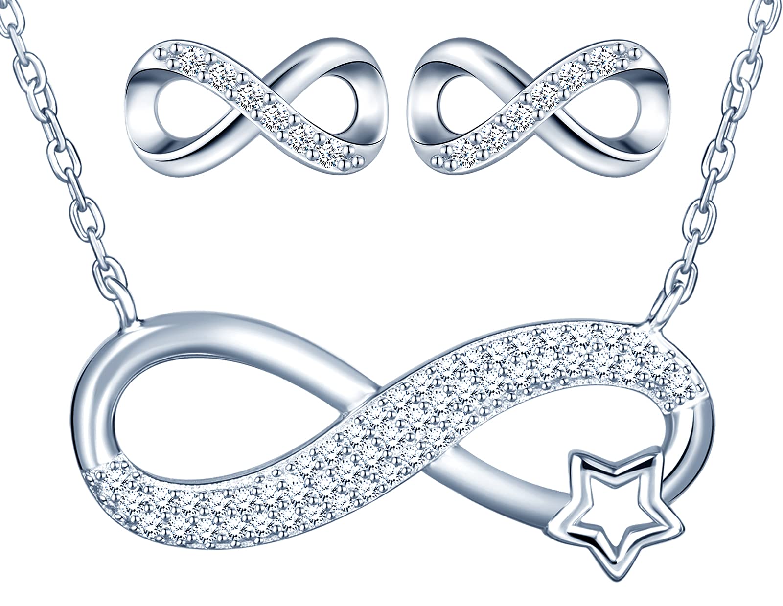 INFINIONLY Collana Orecchini Stella Parure Argento 925 Zirconi