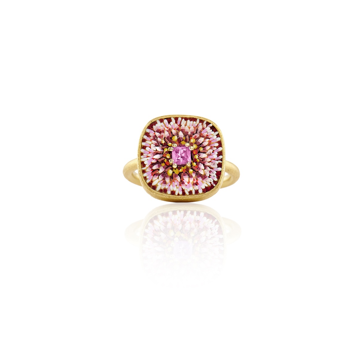 Le Sibille Bloom Ring anello oro zaffiri rosa mosaico