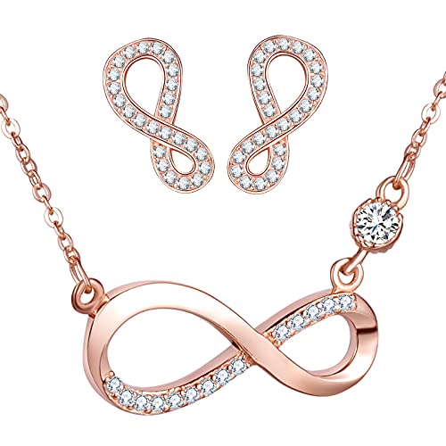 INFINIONLY Collana Orecchini Infinito Parure Oro Rosa Zirconi