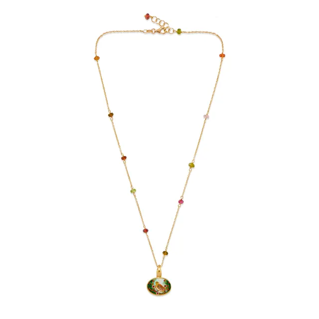 Le Sibille Bird Collana oro 18ct rubini tormalina mosaico romano
