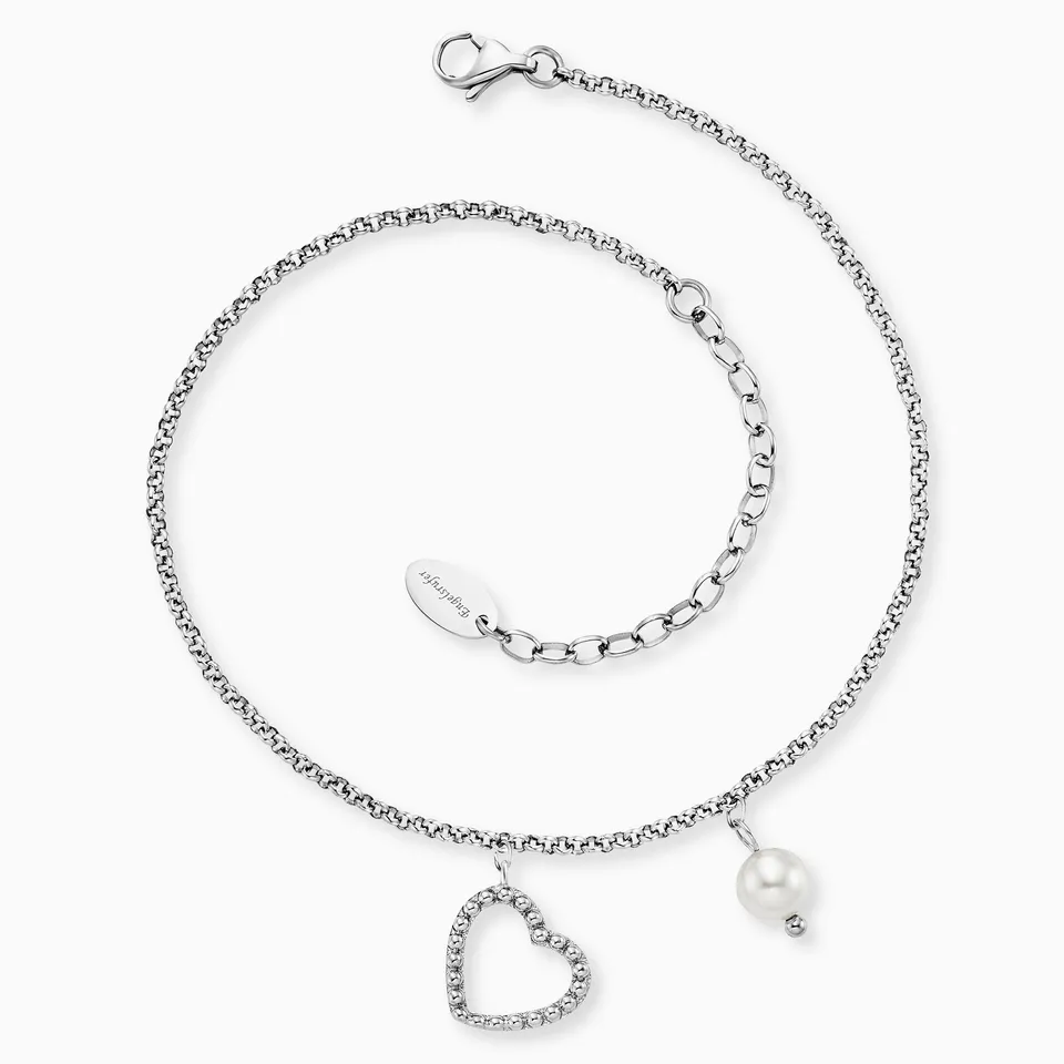 Engelsrufer cavigliera cuore acciaio con perla