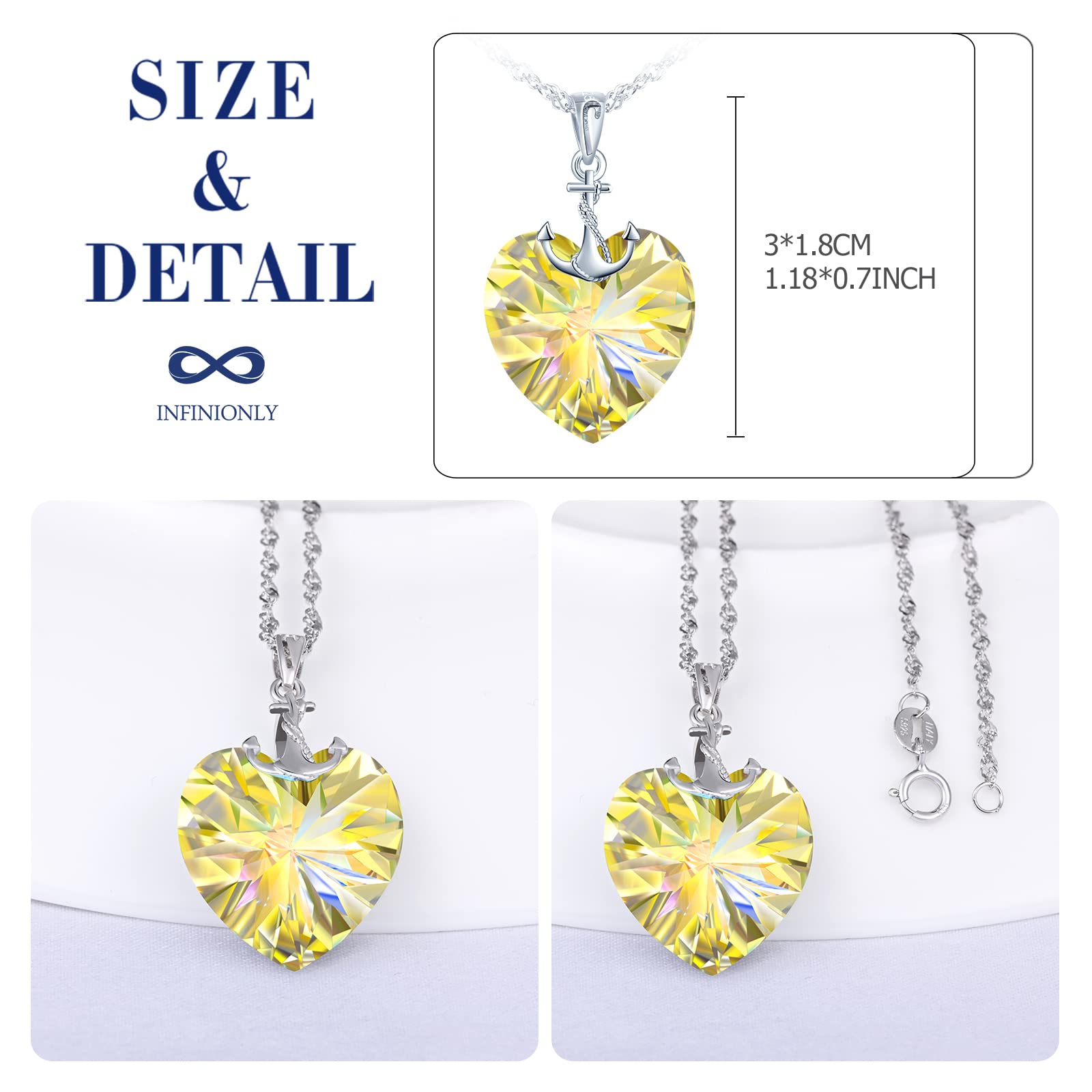 INFINIONLY Fashion Collana Cuore Oceano Gialla 45cm Argento